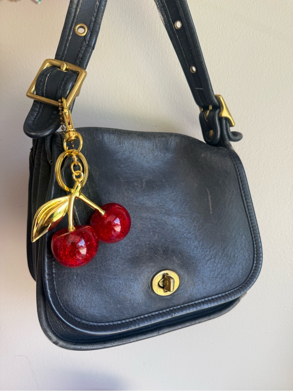 Coach Black Leather Crossbody with Gold Turnlock